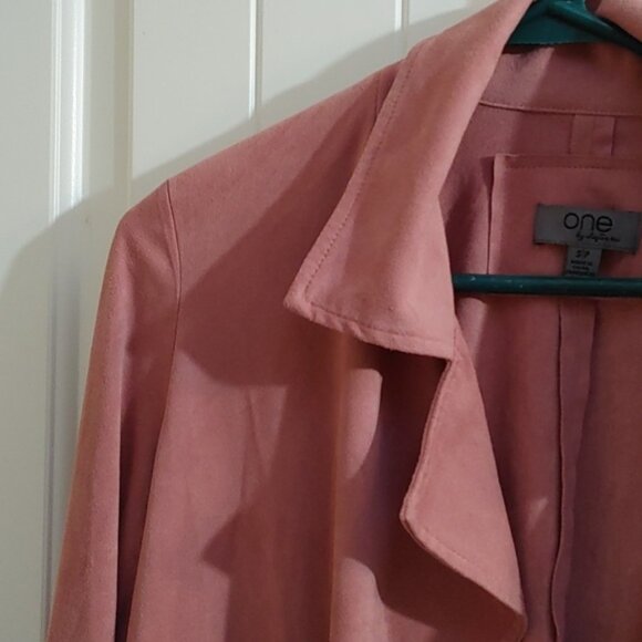 One by Chapter One drape cropped front jacket cardigan long sleeve dark Pink - Picture 2 of 8